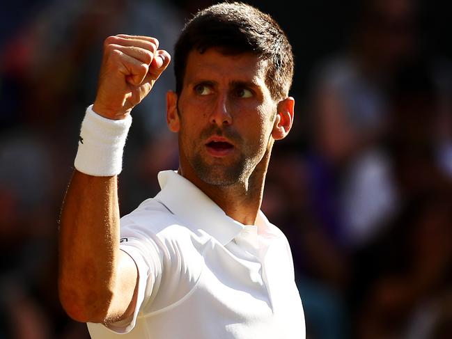 LONDON, ENGLAND - JULY 08:  Novak Djokovic of Serbia celebrates victory after the Gentlemen's Singles third round match against Ernests Gulbis of Latvia on day six of the Wimbledon Lawn Tennis Championships at the All England Lawn Tennis and Croquet Club on July 8, 2017 in London, England.  (Photo by Clive Brunskill/Getty Images) *** BESTPIX ***