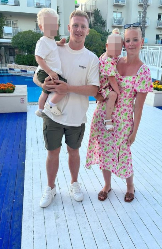 Abbie with husband Callum and their two children who love to watch their daddy on the pitch. Picture: Instagram/abbieguy8