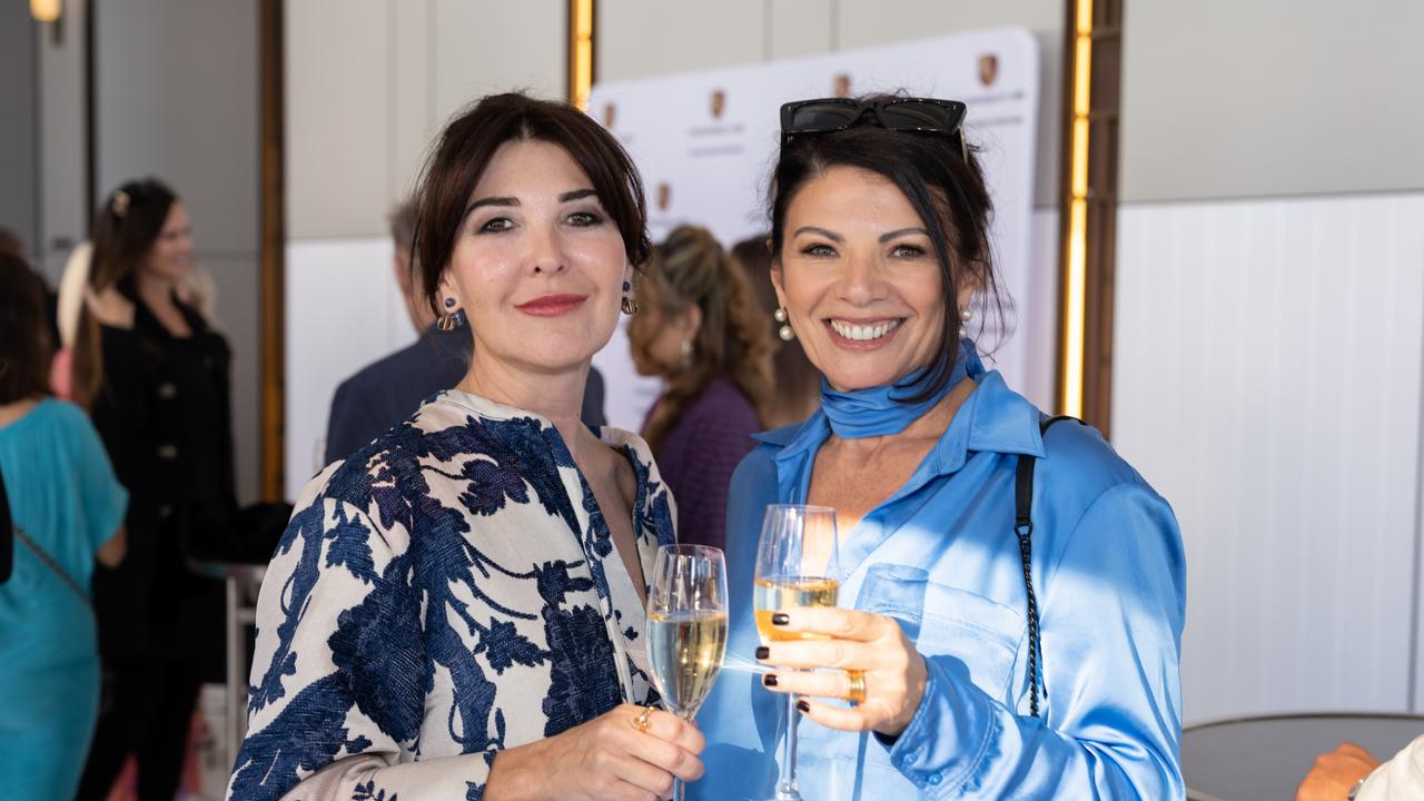 Ellen Davis and Frankie Stephens at Fuelled by Fashion Porsche luncheon at the Langham Hotel Gold Coast. Photo: Celeste Humphrey