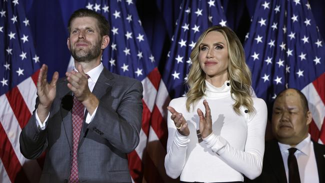 Eric Trump, left, and his wife, Lara, who is the family’s rising star. Picture: AFP