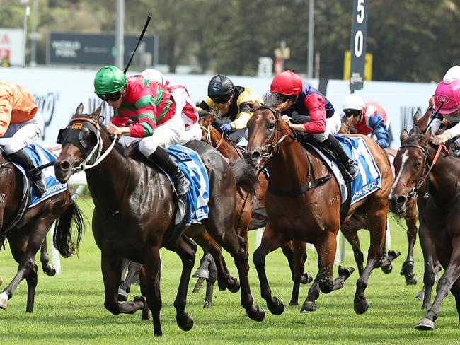 SYDNEY, AUSTRALIA - FEBRUARY 08: James McDonald riding Rivellino  win Race 7 Inglis Millennium during "Inglis Millennium Day" - Sydney Racing at Royal Randwick Racecourse on February 08, 2025 in Sydney, Australia. (Photo by Jeremy Ng/Getty Images)