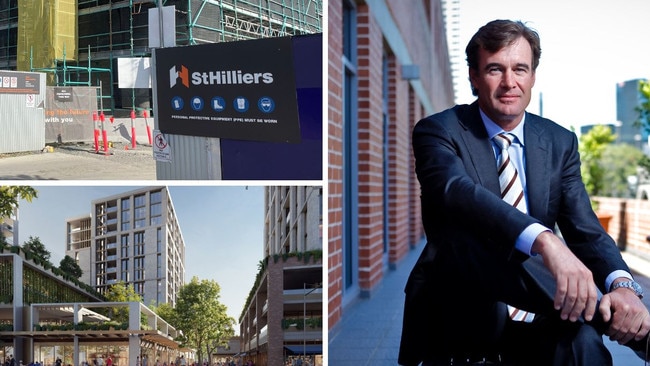 Clockwise from top left: St Hilliers construction site in Brisbane, founder Tim Casey and artist's impression of the Thornton project in Sydney.