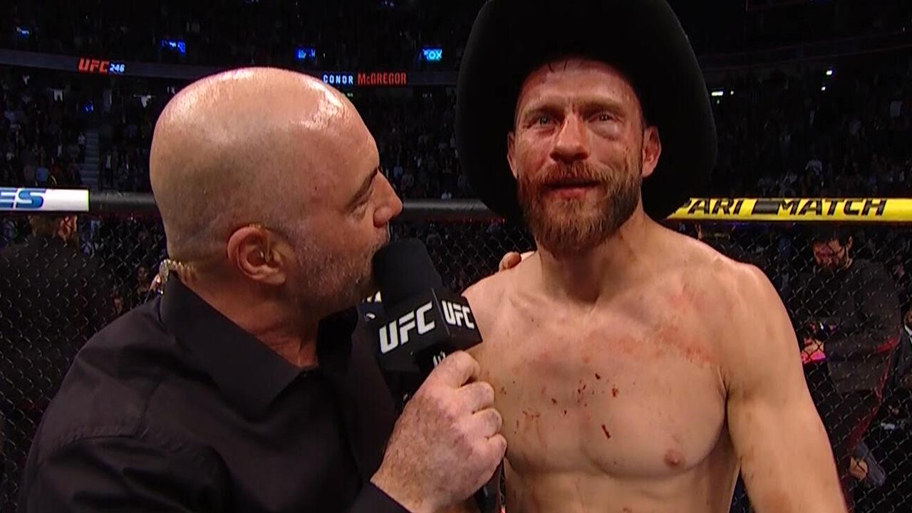 Donald 'Cowboy' Cerrone reacts to his 40-second loss to Conor McGregor.