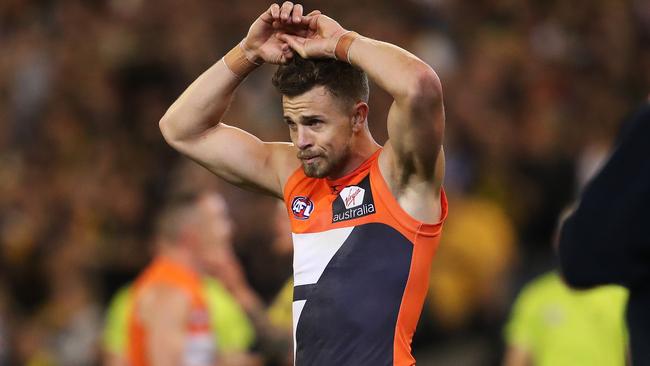 Dejected GWS Giant Brett Deledio after losing the preliminary final. Picture: Phil Hillyard