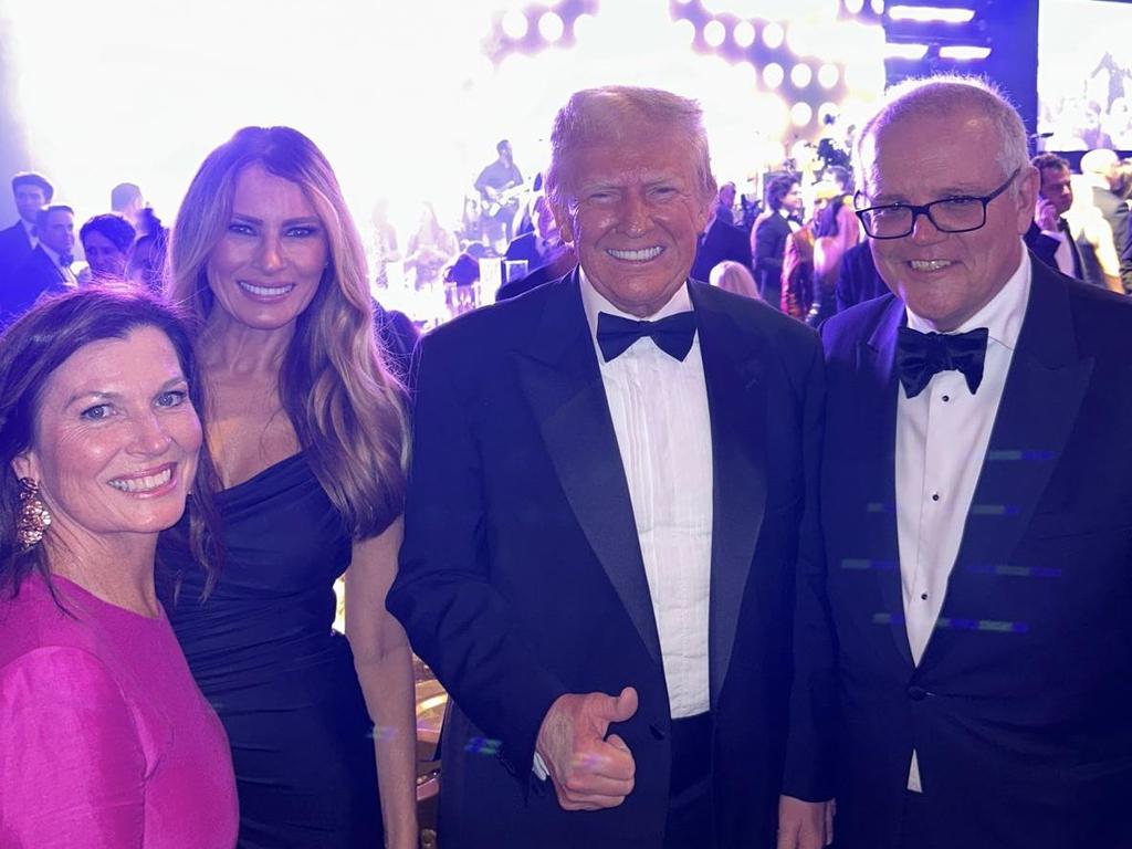 Former Australian Prime Minister Scott Morrison and his wife Jenny posing with US President-elect Donald Trump and his wife Melania. Picture: Scott Morrison/X