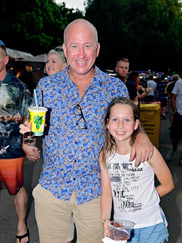 Glenn Campbell, and Stella Campbell, 10, at the last Mindil Markets for 2017. Picture: Michael Franchi