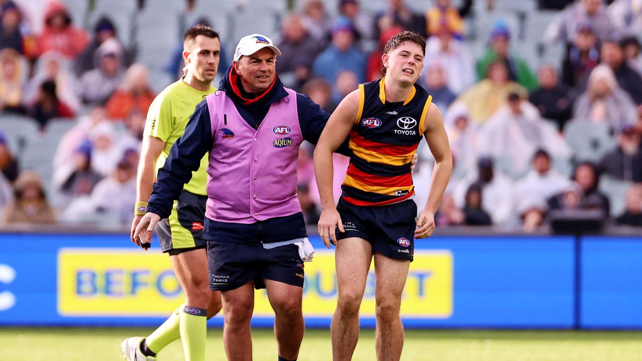 Patrick Parnell was subbed out in his debut. Picture: James Elsby/AFL Photos via Getty Images