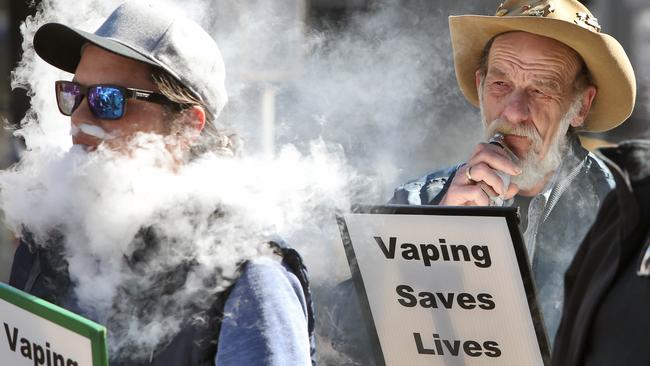 Pro-vapers protest in 2016 against the government's bill that would place e-cigarettes in the same category as normal cigarettes. Picture: Aaron Francis