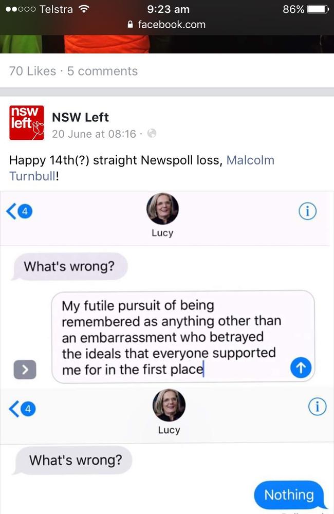 labor’s take on Malcolm Turnbull’s poll woes. Picture: Facebook