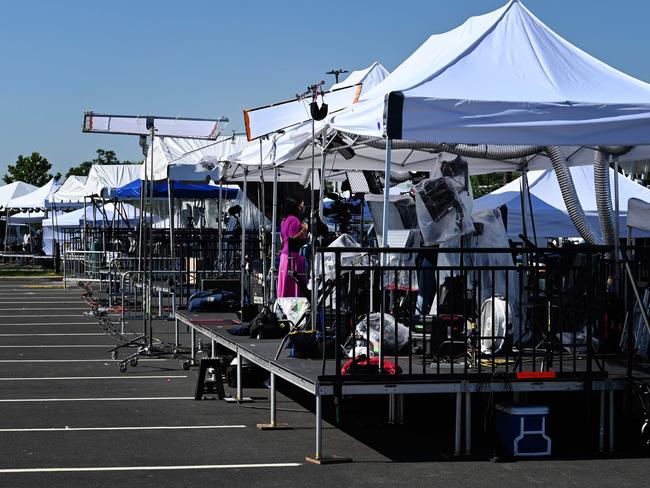 Members of the media outside the Democratic National Convention at the Chase Center in Wilmington, Delaware. Picture: AFP.