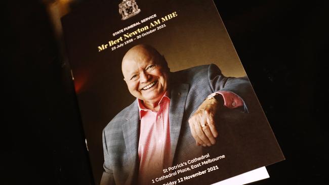 An order of service booklet is seen ahead of the state funeral for Australian actor Bert Newton. Picture: Darrian Traynor/Getty Images