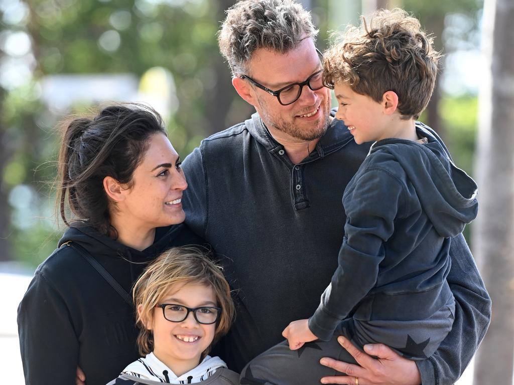 Magnus and Dominique Perri with their children Lucas and Oliver were told to evacuate after lions escaped their enclosure. Picture: NCA NewsWire