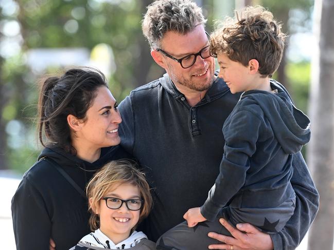 Magnus and Dominique Perri with their children Lucas and Oliver were told to evacuate after lions escaped their enclosure. Picture: NCA NewsWire