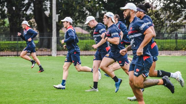 The Roosters train at Moore Park on Sunday. Picture: Flavio Brancaleone