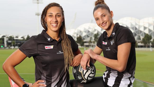 Collingwood Netball players Geva Mentor and Kim Ravaillion. Picture: Alex Coppel