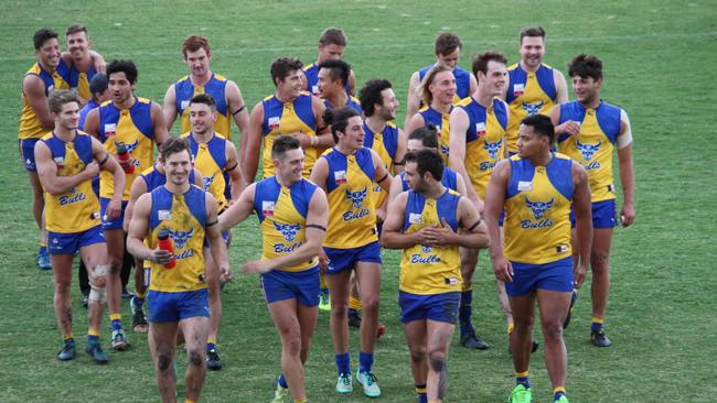 Noble Park players come off the ground after their big win over Blackburn. Pic: Jen Quaife