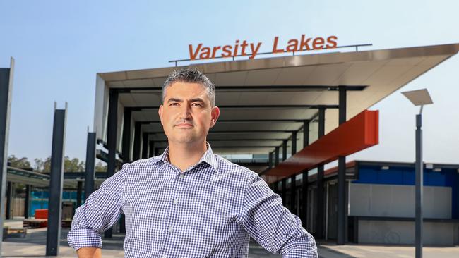 Cr Hermann Vorster in front of Varsity Lakes train station. Picture: Tim Marsden