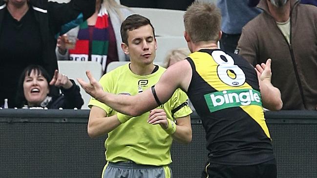 The Tigers want more frees for Jack Riewoldt. Picture: Wayne Ludbey