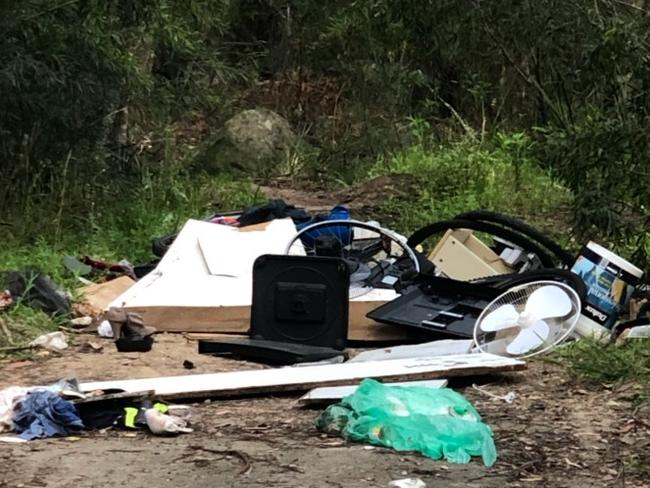 Waste left by illegal dumpers by the side of Killawarra Rd, Duffys Forest. Picture: Supplied