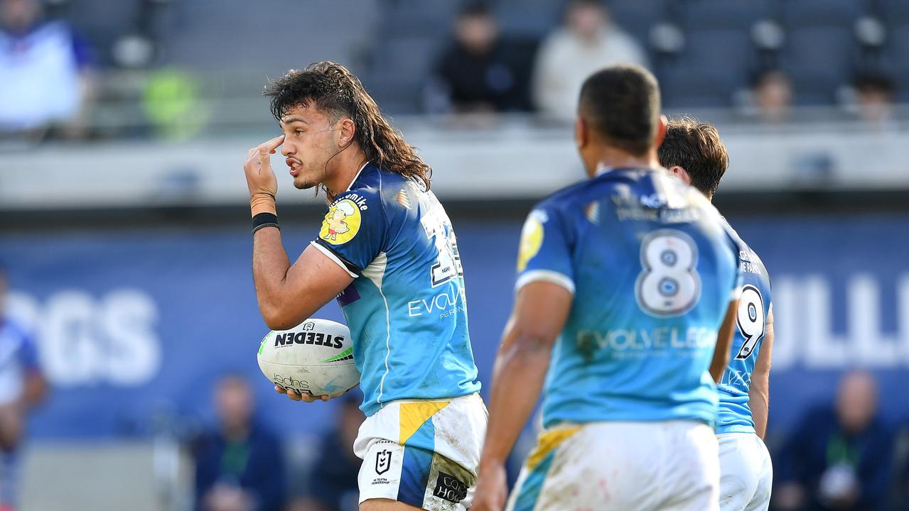 Tino Fa'asuamaleaui Corey Waddell, on report - NRL R19 Canterbury Bulldogs v Gold Coast Titans at CommBank Stadium , Parramatta . Picture: NRL Photos/Gregg Porteous