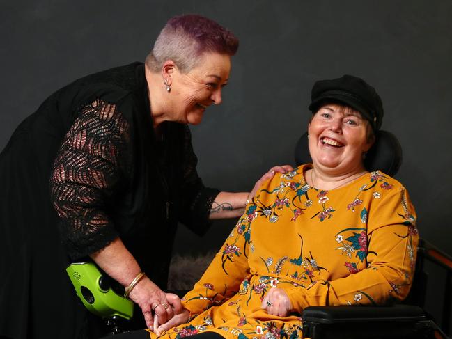 06/09/19 Sarah Brady, pictured with her mum Lyn spent two years from age 39-41 living in residential aged care. Sarah has a rare form of degenerative disease - leukodystrophy. Aaron Francis/The Australian