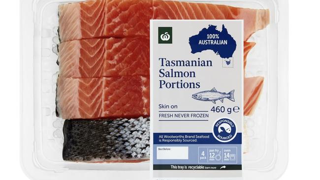 Woolworths Salmon Portions Skin On 4 Pack. Supplied