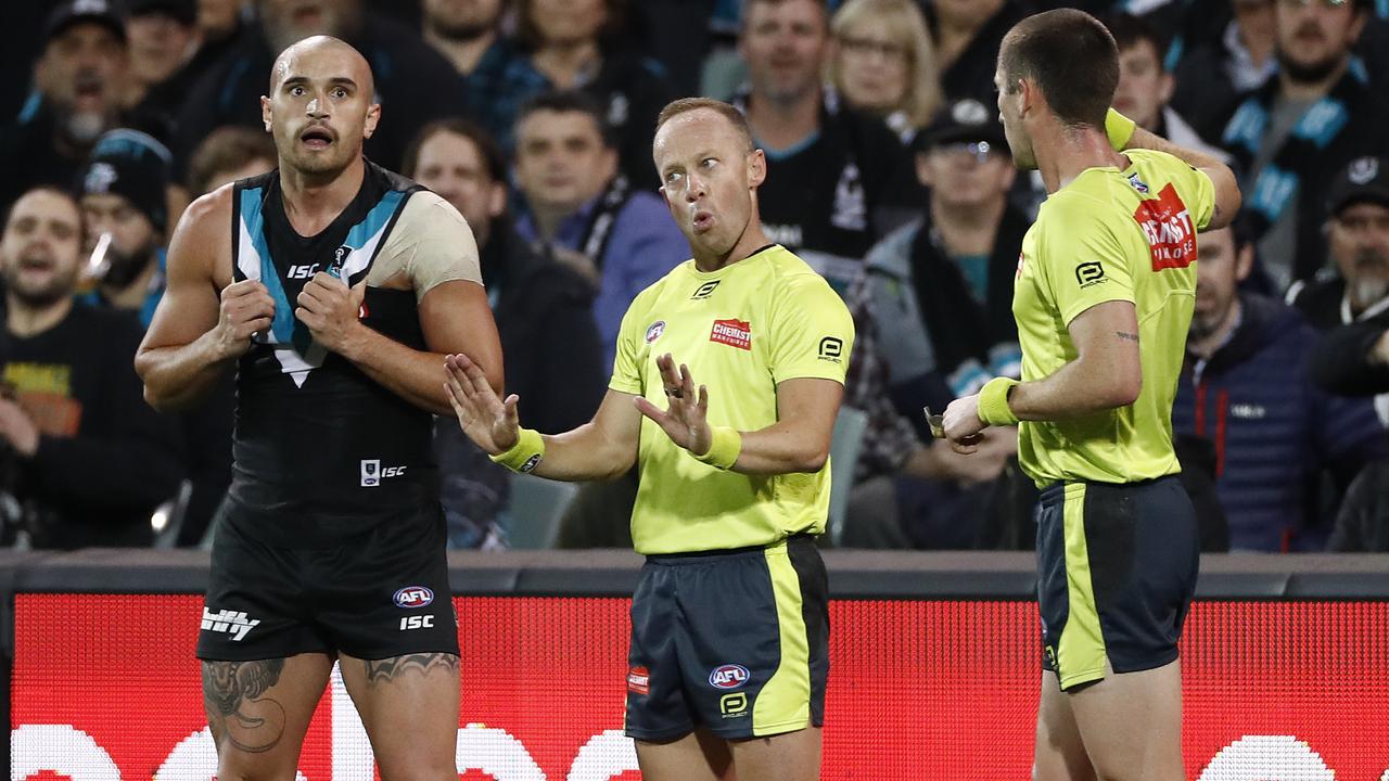 Umpire Ray Chamberlain seems unlikely to officiate another game in 2020. Picture: Ryan Pierse