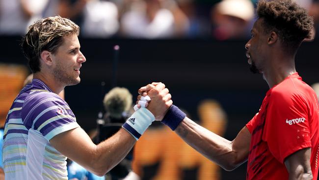 Monfils congratulates Thiem on his victory. Picture: AAP