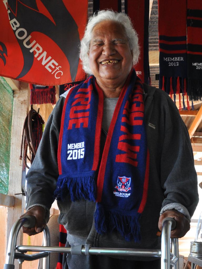 She said her dad suffered over the years from various medical issues including losing his eyesight during Maralinga testing fallout. He is picture at his home at Wallatina, south of the NT border. Picture: Brett Faulkner