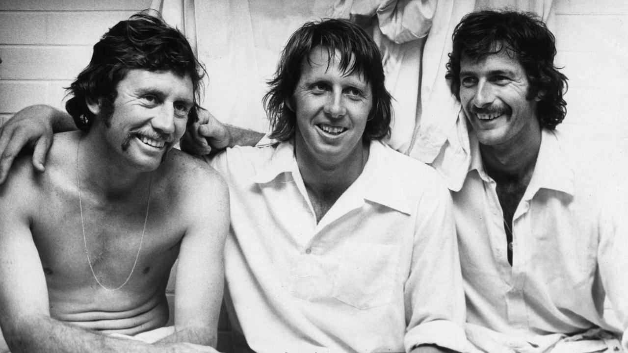 Ian Chappell, Jeff Thomson and Dennis Lillee in 1973.