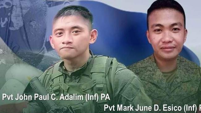 Private John Paul Adalim and Private Mark June Esico were gunned down by rebels while buying supplies to assist in the search for two SA men feared dead after a plane crash. Picture: Facebook