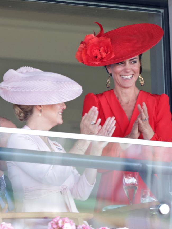 Sophie and Kate applaud after they backed a win at Royal Ascot on Friday. Picture: Chris Jackson/Getty