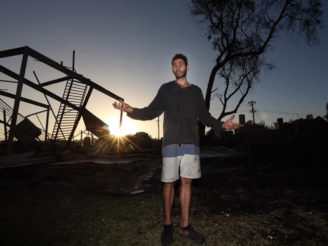 Shannon Williams evacuated his wife and two kids as he stayed behind to fight the fire. He ended up saving six homes. Picture: Gary Ramage