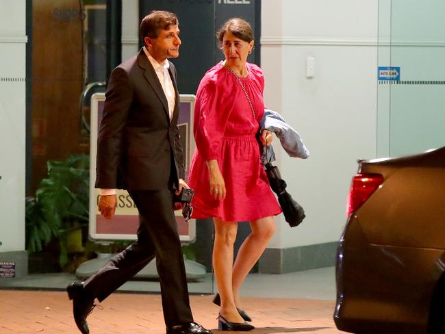 Former premier Gladys Berejiklian with her boyfriend Arthur Moses SC, who ordered her some lovely flowers on Valentine’s Day. Picture: Toby Zerna