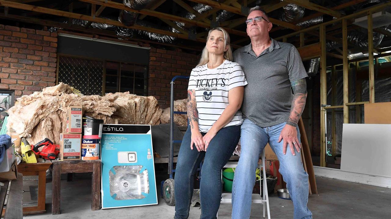 Michelle Holmes and David McInnes at their home Burpengary East in their half built extension.