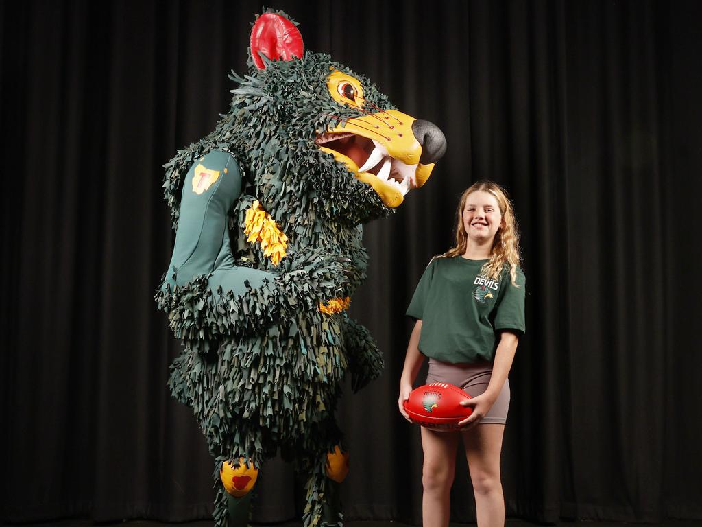 Rum'un with Katie Foale, 11, who is a junior football player at North Hobart Football Club. Picture: Nikki Davis-Jones