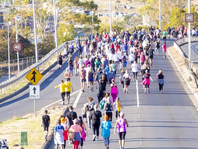 Run the Bridge Fun Run 2020 across Tasman Bridge. Picture: RICHARD JUPE