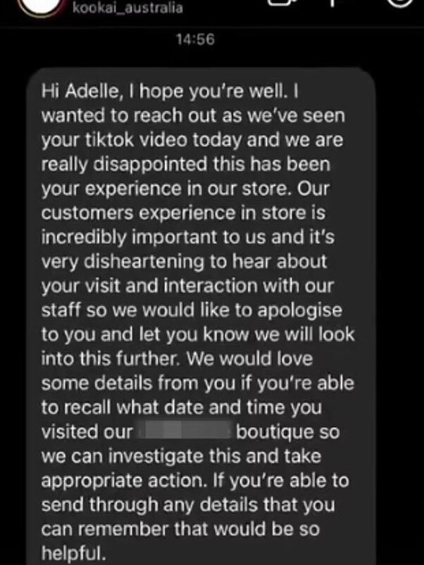 Kookai got in contact with Ms Petropoulos after she shared her experience. Picture: TikTok