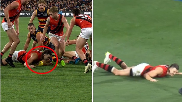 Essendon’s five-point win over Adelaide has been marred by a last-second controversial umpiring decision. 