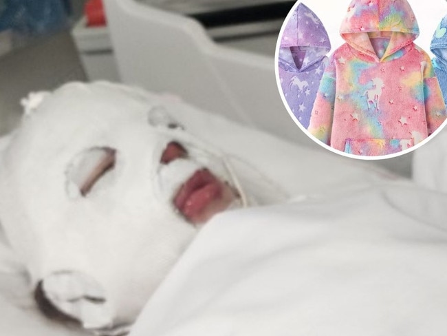 Daniella Jacobs-Herd was left with burns to 13 per cent of her body after after a gust of spent sparks from a nearby backyard fire onto the woolenÂ âunicornâ hoodie she was wearing, igniting the fabric.