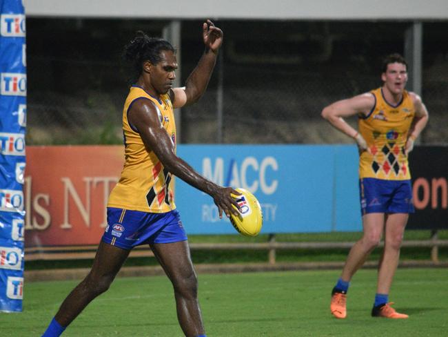 Mitchel Taylor put his body on the line in a best on ground performance against St Mary's. Picture: Alison McGowan / AFLNT Media