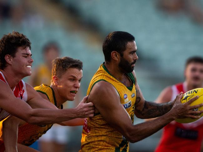 Saints star Raph Clarke has plenty of pride in the Pioneer Eagles jumper. And in massive news for the club, he will be eligible to play for them in the 2021 CAFL finals series if they beat South Alice Springs on Saturday. Picture: Che Chorley