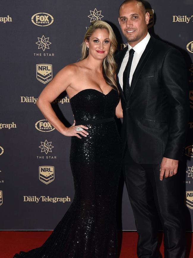 Former Newcastle Knights star Jeremy Smith and his wife at the Dally Ms in 2016. Picture: Paul Miller. Picture: (AAP Image/Paul Miller)