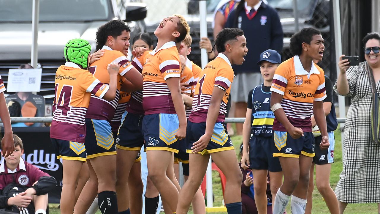 Try time for Mabel Park SHS in the BBOB Year 7 grand final. Picture: John Gass