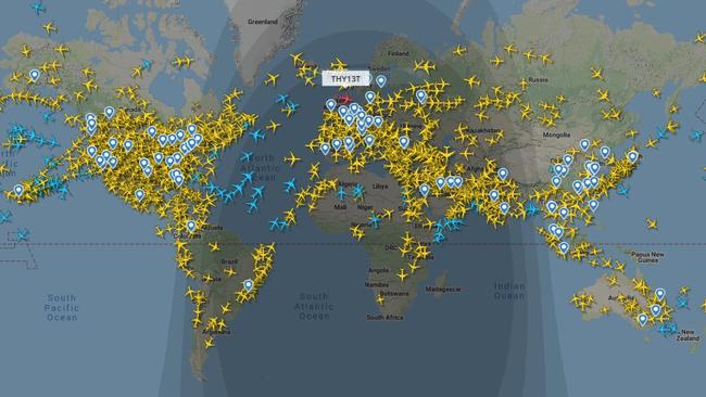 Flight Radar image of the aviation activity throughout the world on the morning of September 6, 2021. Picture: FlightRadar24