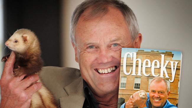 Bob (Robert) Cheek when he launched his book Cheeky: Confessions of a Ferret salesman with Maxine the ferret.