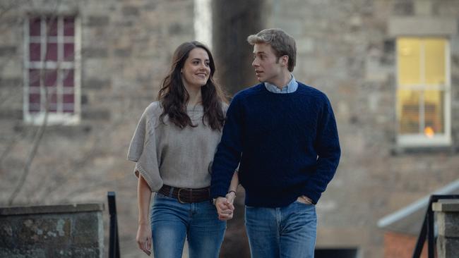 Ed McVey as Prince William and Meg Bellamy as Kate Middleton in season 6 of <i>The Crown</i>. Picture: Justin Downing/Netflix