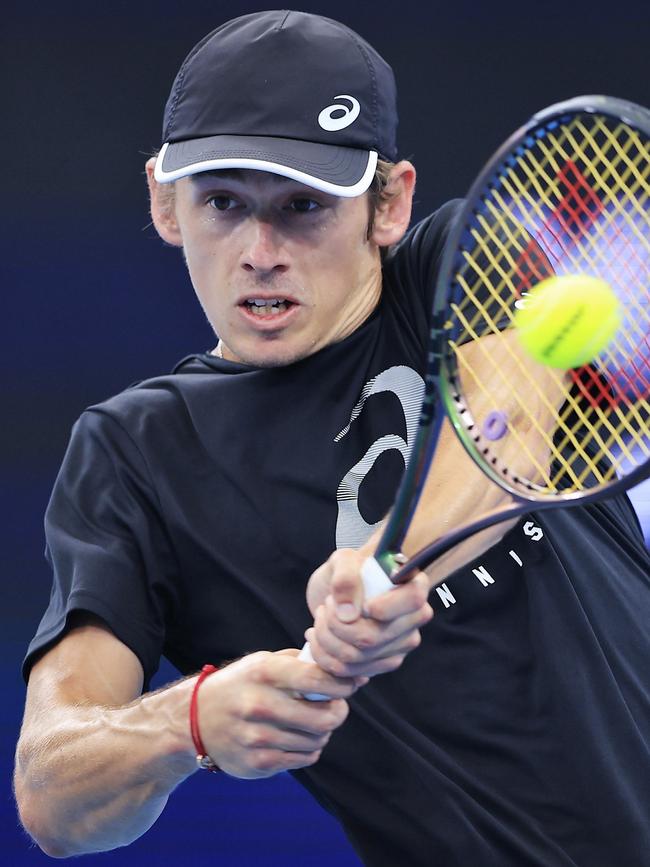 De Minaur at practice ahead of the ATP Cup. Picture: Getty