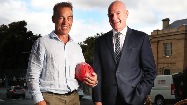 Premier Peter Gutwein with former Hawthorn Football Club coach Alastair Clarkson in Hobart. Picture: Nikki Davis-Jones