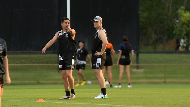 Mathew Stokes back training with his mate Gary Ablett Jr at Palmerston Magpies ahead of his first game in the NTFL. Picture: (A)manda Parkinson